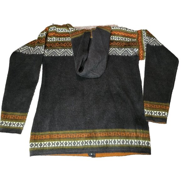 YARI Artesanias XL Alpaca Wool Hooded Cardigan Sweater Fair Isle Zip Jacket - Picture 10 of 10